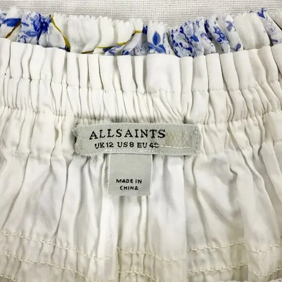 All Saints Women’s Lara Off The Shoulder Smocked Top Size 8 White Linen Silk - Picture 3 of 13